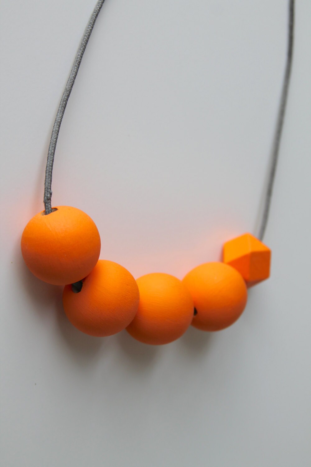 Handmade Bright Orange Wood/wooden Bead/beaded Necklace - Minimalist ...