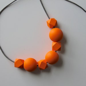Handmade Bright Orange Wood/Wooden Bead/Beaded Necklace - Minimalist/Geometric/Contrast/Chunky/Statement *3 Designs*