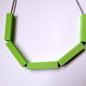 Handmade Light/Pastel Green Wood/Wooden Bead/Beaded Bar Tube Necklace - Minimalist/Contrast/Metallic/Statement *5 Designs*