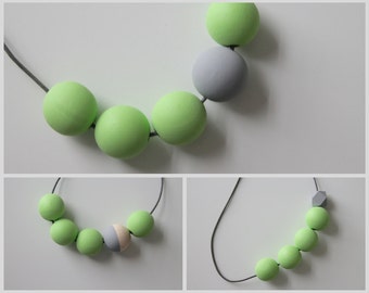 Handmade Light/Pastel Green & Grey Wood/Wooden Bead/Beaded Necklace - Minimalist/Geometric/Contrast/Chunky/Statement *3 Designs*