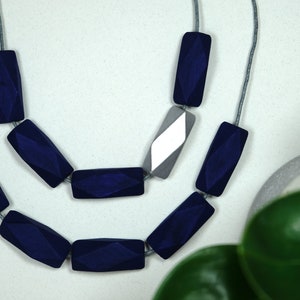 Handmade Navy/Dark Blue Geometric Polygon Wood/Wooden Bead/Beaded Necklace - Minimalist/Metallic/Contrast/Statement *8 Designs*