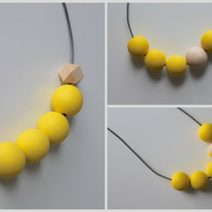 Handmade Yellow & Natural Wood/Wooden Bead/Beaded Necklace - Minimalist/Geometric/Contrast/Chunky/Statement *3 Designs*