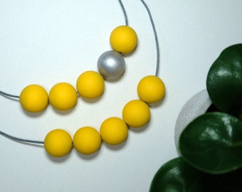 Handmade Mustard Yellow Round Wood/Wooden Bead/Beaded Necklace - Minimalist/Metallic/Geometric/Contrast/Chunky/Statement *15 Designs*