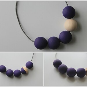 Handmade Dark Purple & Natural Wood/Wooden Bead/Beaded Necklace - Minimalist/Geometric/Contrast/Chunky/Statement *3 Designs*