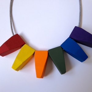 Handmade PRIDE Rainbow Flag LGBTQ+ Multicoloured Bright Wood/Wooden Bead/Beaded Pendants Necklace - Minimalist/Statement/Queer/Gay