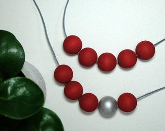 Handmade Red Round Wood/Wooden Bead/Beaded Necklace - Minimalist/Metallic/Contrast/Chunky/Statement *15 Designs*