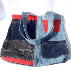 Cabas en denim recyclé avec poches et porte-clés réutilisable
