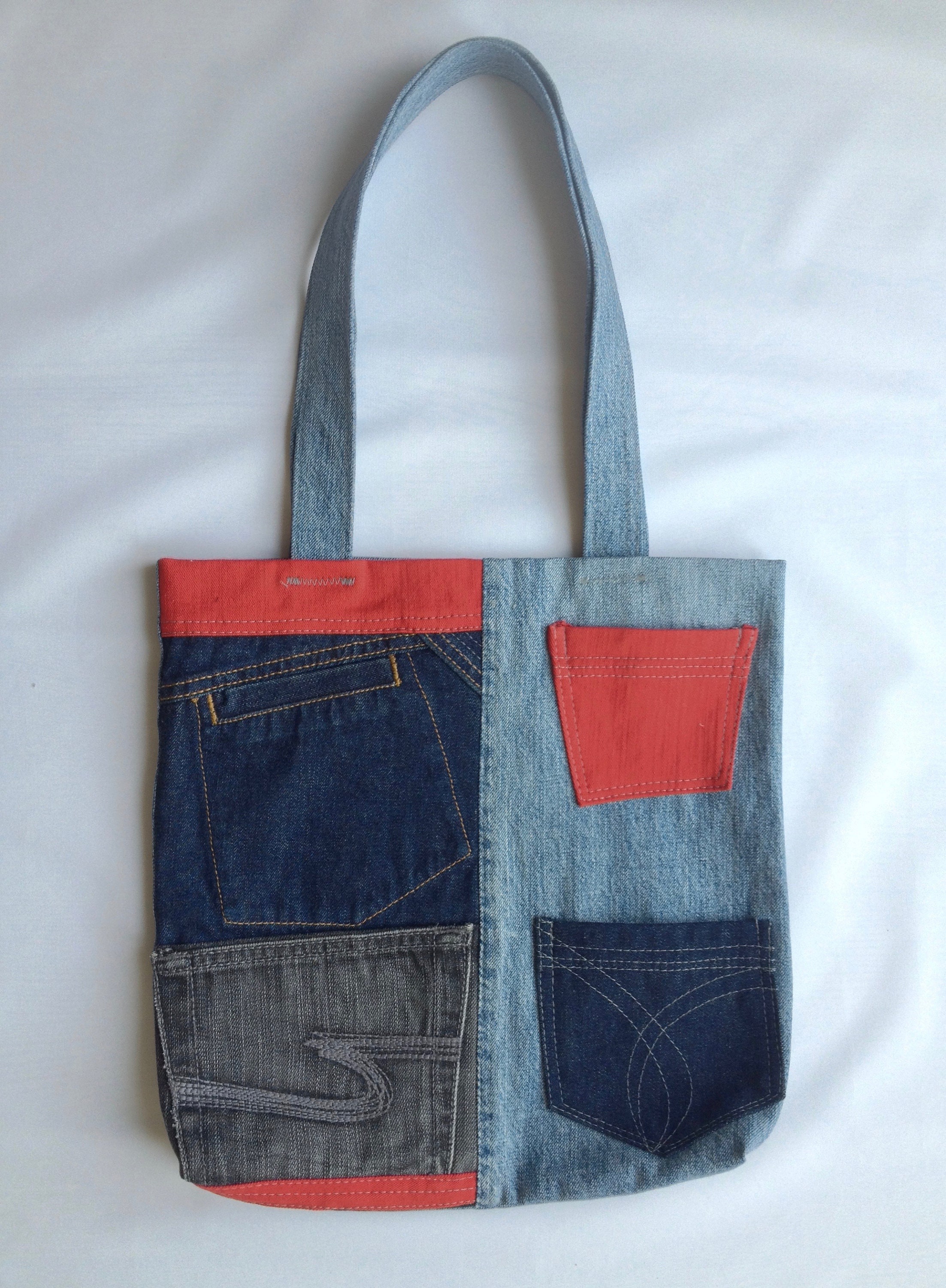 Upcycled Denim Tote With Pockets and Keyfob Reusable Shopping - Etsy