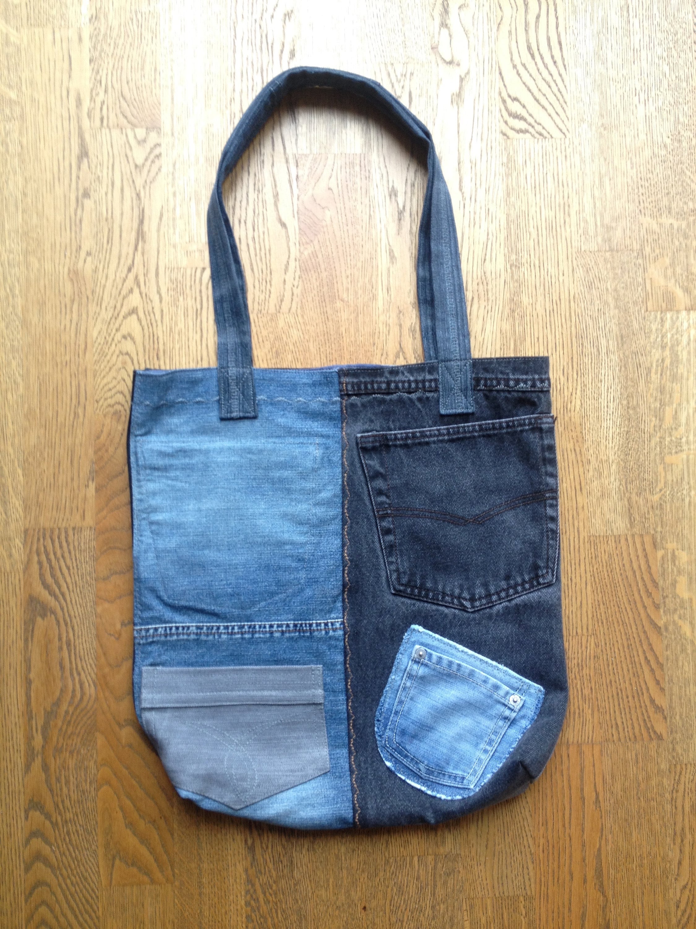Multiple Pockets Patchwork Denim Tote, One of a Kind Shopping Bag From ...