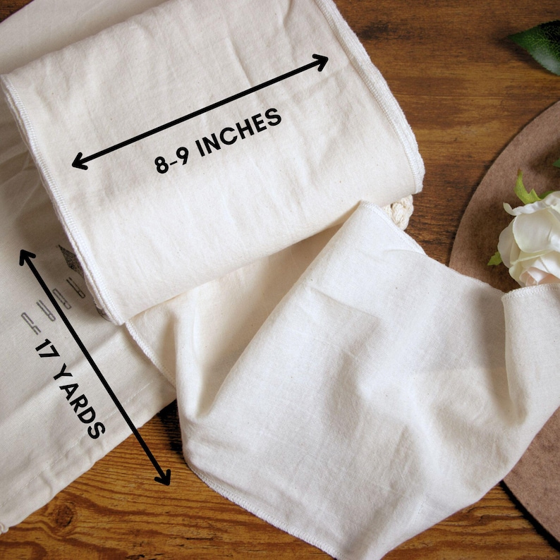 May include: A roll of natural white fabric measuring approximately 8-9 inches wide and 17 yards long.