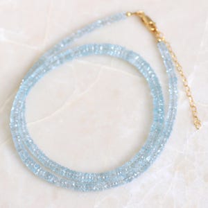 14K gold filled ketting, natuurlijk blauw aquamarijn, kralenketting, mooie sieraden, chique cadeau voor vrouwen, gefacetteerde rondelle edelstenen, band