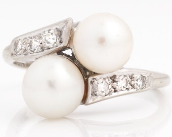 Circa 1955 14k White Gold, Diamond & Pearl Ring, VJ #665