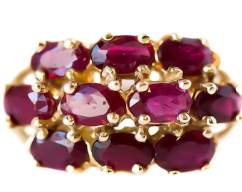 1950s Ruby Cluster Cocktail Ring, 14k Yellow Gold, Vintage