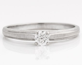 Circa 1940s 14k oro blanco y diamante solitario solitario anillo de compromiso, diamante europeo antiguo, VJ #585