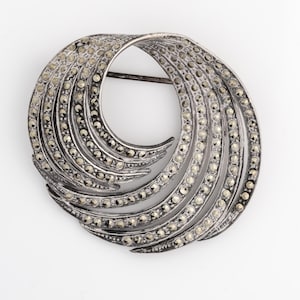 Vintage Sterling Silver & Marcasite Swirled Brooch Pin, VJ #360