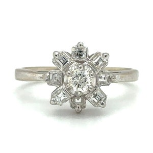 Circa 2000s Diamond Snowflake Ring in 18 Karat White Gold, Italian Made, FD#1197A