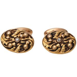 1890s .10 Carat Old Mine Cut Diamond Cufflinks in 14 Karat Yellow Gold, FD#2053