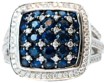 Circa 1990s Blue Sapphire and Diamond White Gold Ring, VJ#22B