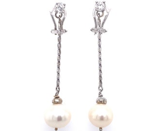 Circa 1980s 0.50 Carat Diamond Drop Earrings with Pearls in 14K White Gold, FD#231A