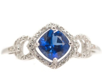 Circa 1980s Blue Iolite , Diamond, 14k White Gold Engagement Ring, VJ#1113