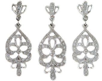 Circa 1950s Diamond Chandelier Earring & Necklace Set in 14k White Gold, VJ#654