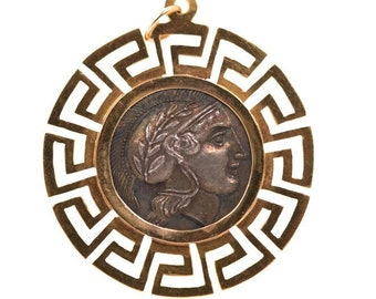 Circa 1940s Greek Coin Pendant, 18 Karat Yellow Gold, VJ#595B