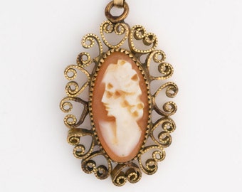 Vers les années 1920 Art déco ovale camée Portrait collier amulette, VJ #117