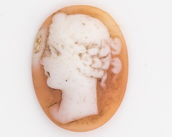 Circa 1920s Art Deco Curved Antique Orange & White Seashell Cameo, VJ-311
