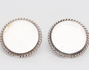 Button Style Vintage Sterling Silver Earring Studs, VJ #706