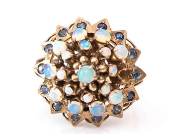 Circa 1940s Opal, Sapphire, 14k Yellow, White Gold Rotating Cluster Ring, VJ #903