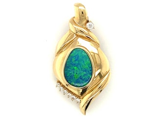 Frank Lau Australian Black Opal and Diamond Pendant in 14K Gold