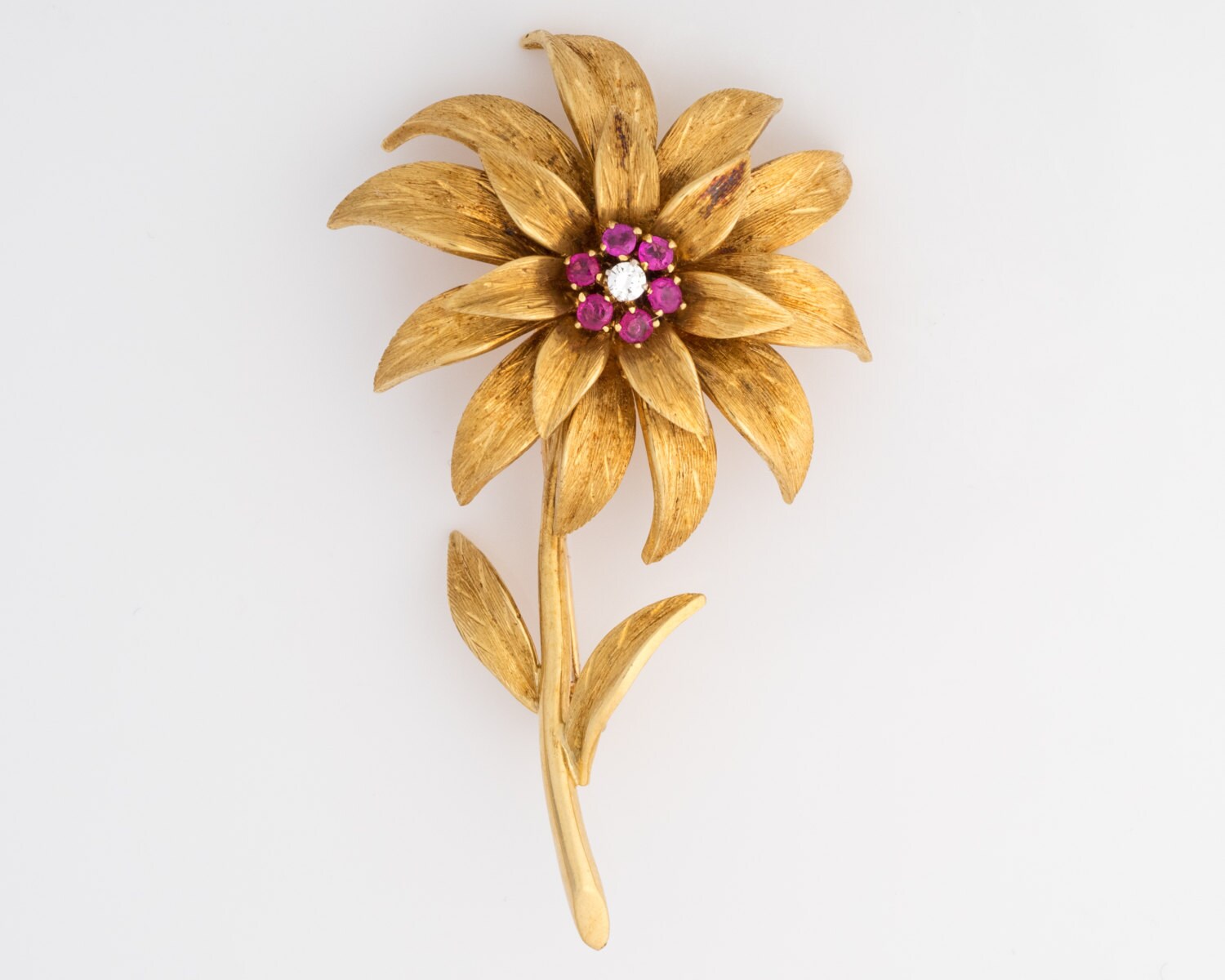 Tiffany & Co. 1950 18k Yellow Gold, Diamond, Ruby Italian Flower