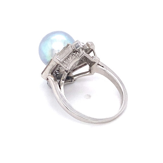 Circa 1950s Tahitian Pearl and Diamond Ring in Pl… - image 5