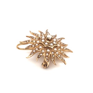 Circa 1890s Birks London Canada Sunburst Seed Pearl Brooch in 15 Karat Yellow Gold, FD1588-ATL image 3