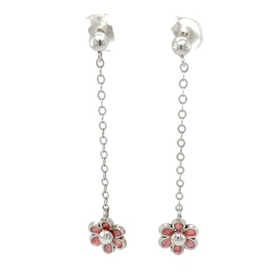 Circa 1990s Pink Enamel Flower Drop Earrings in 1… - image 2