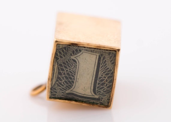 Circa 1950s 14k Gold Money Cube Charm Pendant Vj 160a - 