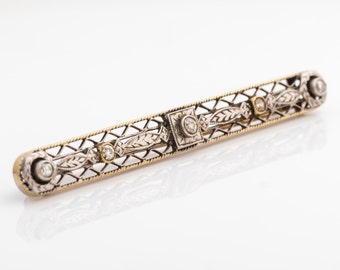 Circa 1920s Art Deco Old Miner Diamond Bar Pin, FD#269