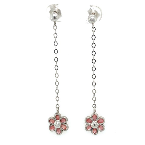 Circa 1990s Pink Enamel Flower Drop Earrings in 1… - image 1