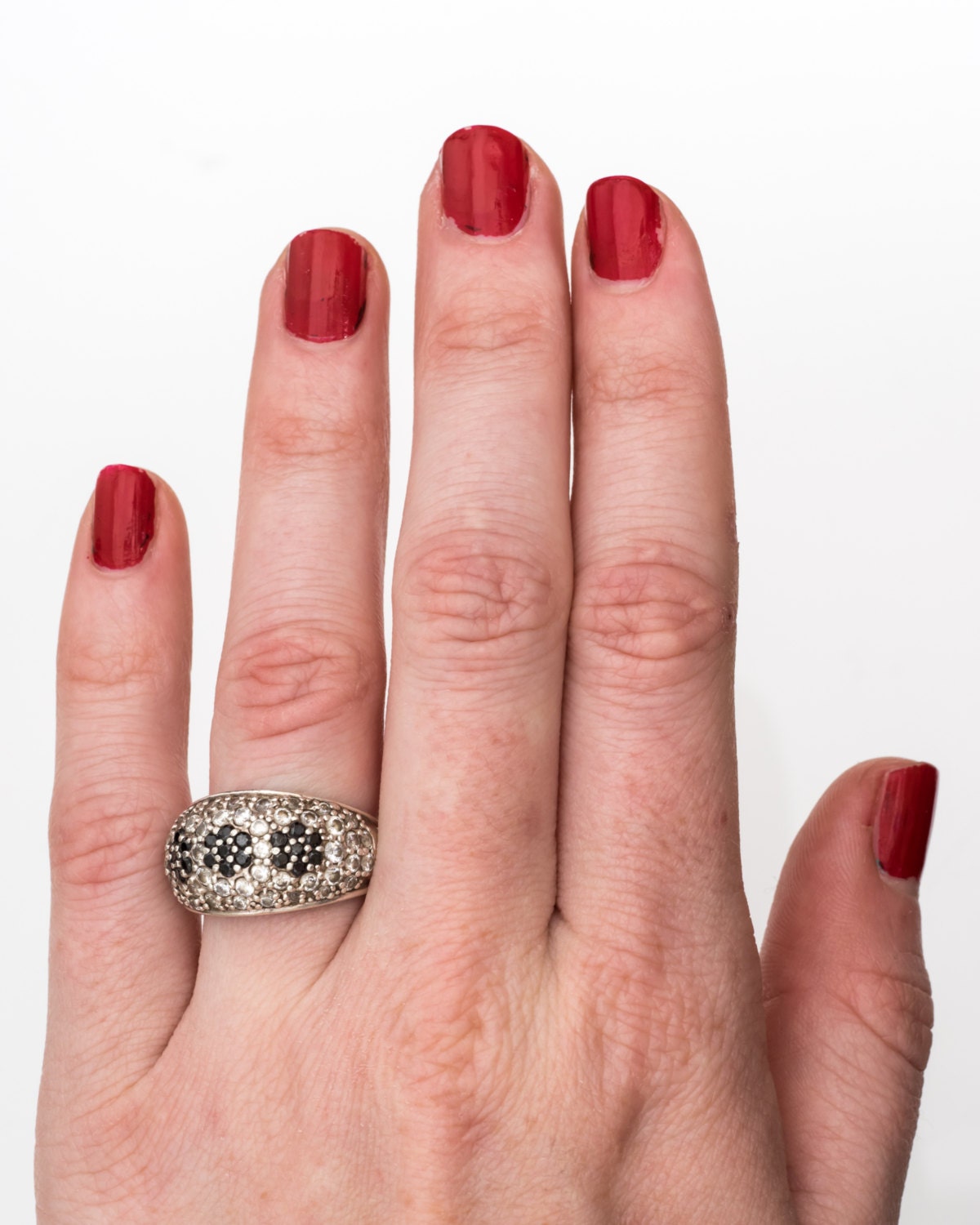 タイムセール 半額 Circa 1980s Vintage Dark Quartz & CZ Floral Cluster Ring ルアー・フライ