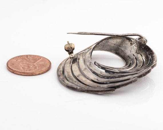 Vintage Sterling Silver & Marcasite Swirled Brooc… - image 4