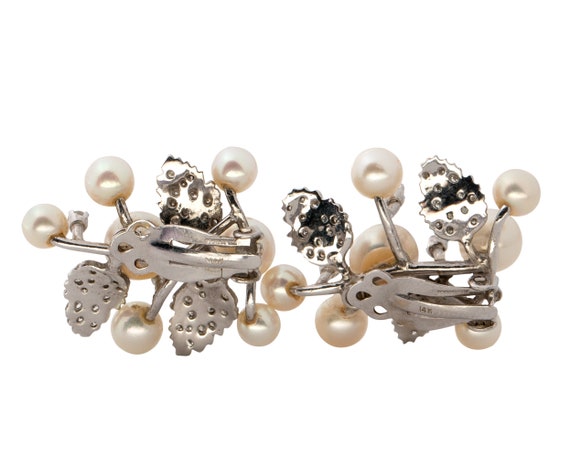 Circa 1950s Pearl and Diamond Earrings, VJ#340A - image 4