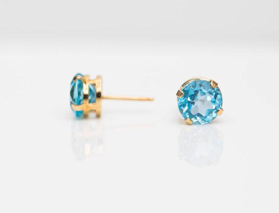 Circa 1950s Blue Topaz and 14k Yellow Gold Earrin… - image 3