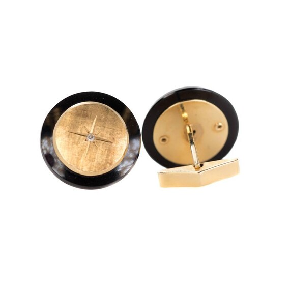 Circa 1940s Onyx, Diamond and 14k Gold Cufflinks,… - image 2