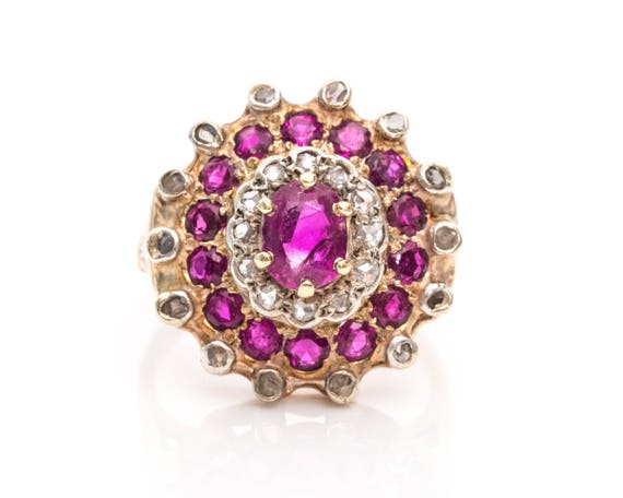 Circa 1950s Ruby, Diamond, 14k Rose Gold Ring, VJ… - image 2