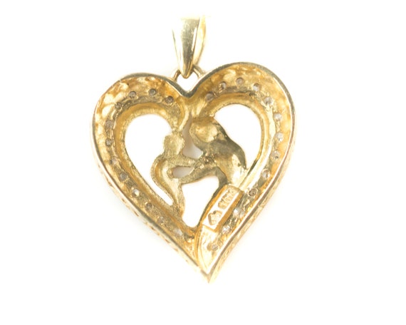Circa 1980s 10K Yellow Gold & Diamond Heart Mothe… - image 2