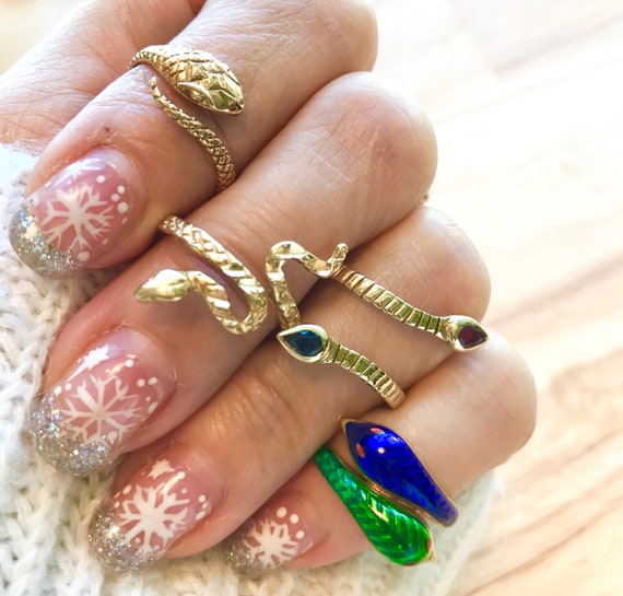 Vintage 14K Yellow Gold Two Headed Serpent Ring: … - image 6