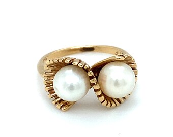 Circa 1950s Twin Pearl Ring in 14K Gold, FD#108-ATL