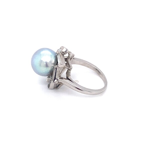 Circa 1950s Tahitian Pearl and Diamond Ring in Pl… - image 6
