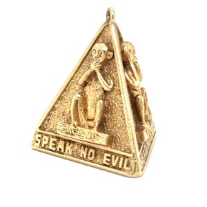 Circa 1980s Three Wise Monkeys Pyramid Pendant in 14K Gold