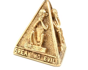 Circa 1980s Three Wise Monkeys Pyramid Pendant in 14K Gold